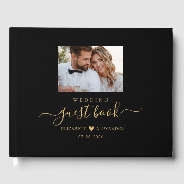 Élégant Simple Gold Script Mariage livre d'hôtes (Recto)