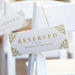 Elegant Simple Gold Wedding Reserved Chair Sign<br><div class="desc">Elegant Vintage Gold Wedding Hanging Reserved Sign: Hang these classic wedding reserved signs from chairs, or simply place flat on a chair seat. This wedding reserved sign features an elegant vintage frame design in gold. To make into hanging signs, simply punch holes in the top on each side and hang...</div>