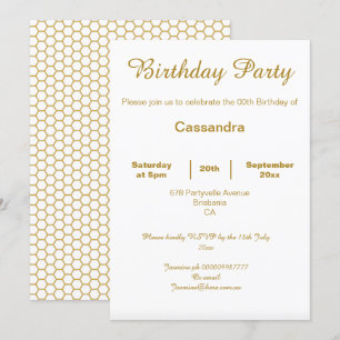 ELEGANT SIMPLE GOLD WHITE PATTERN CUSTOM BIRTHDAY INVITATION