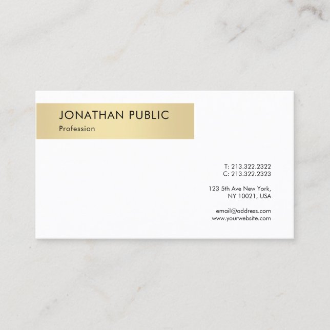 Elegant Simple Gold White Template Modern Trendy Business Card (Front)