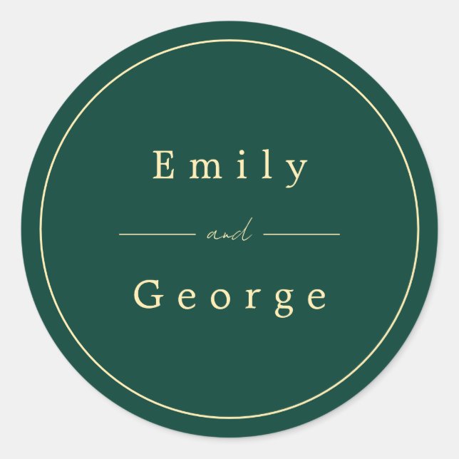 Elegant Simple Green Gold Classy Modern Wedding Classic Round Sticker (Front)