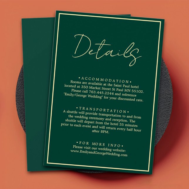 Elegant Simple Green Gold Modern Wedding Details Enclosure Card (Creator Uploaded)