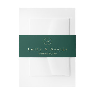 Elegant Simple Green Gold Monogram Modern Wedding Invitation Belly Band