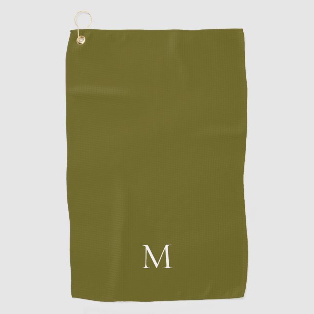 Elegant Simple Green White Monogram Golf Towel (Front)