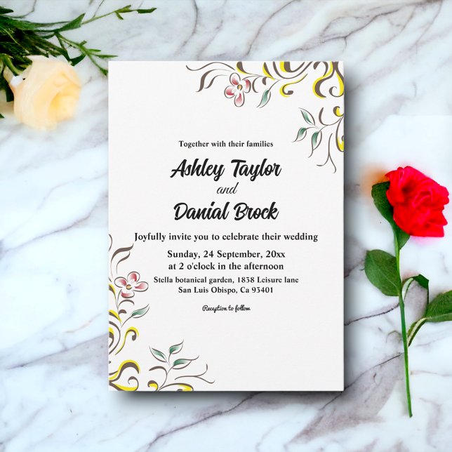 Elegant Simple Greenery Rose Boho Floral Wedding Invitation (Creator Uploaded)
