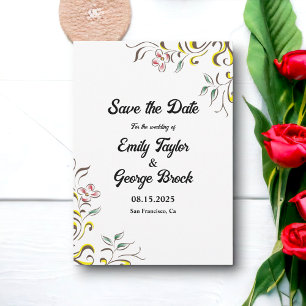 Elegant Simple Greenery Rose Boho Floral Wedding Save The Date