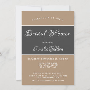 Elegant Simple Grey Beige Bridal Shower Invitation