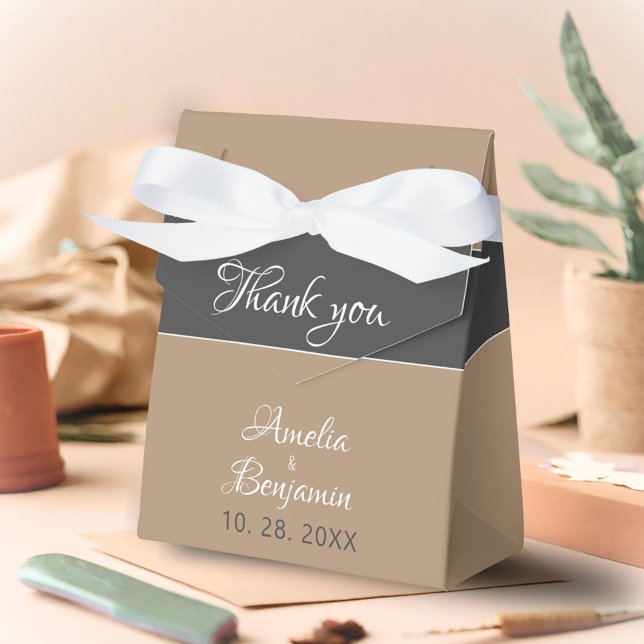 Elegant Simple Grey Beige Script Wedding Thank you Favor Box (Creator Uploaded)