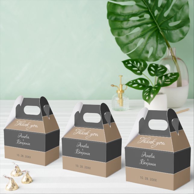 Elegant Simple Grey Beige Script Wedding Thank you Favor Box (Multiple)