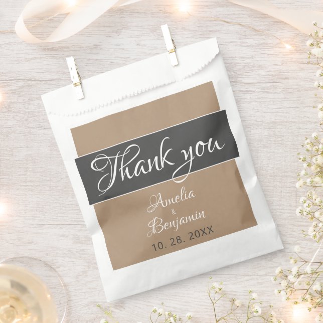 Elegant Simple Grey Beige Script Wedding Thank you Favour Bag (Clipped)