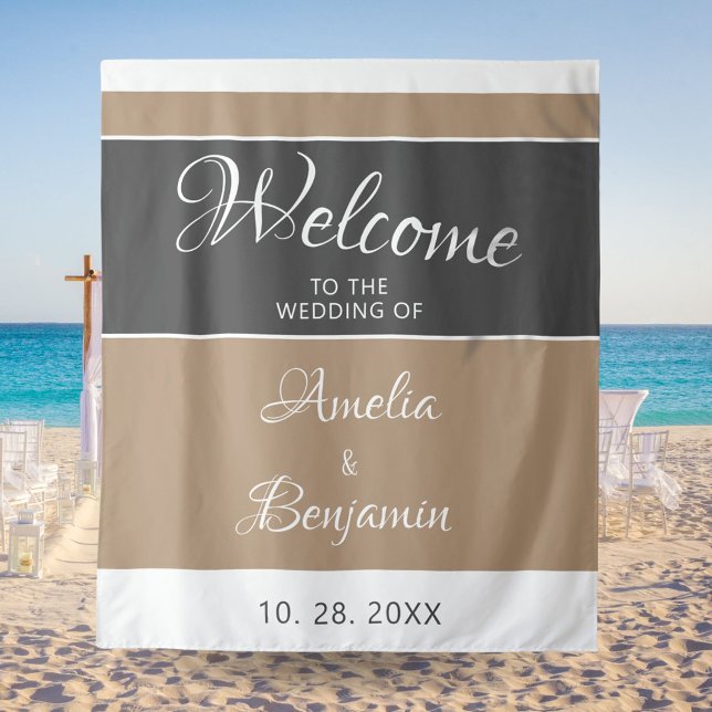Elegant Simple Grey Beige Script Wedding Welcome Tapestry (Creator Uploaded)