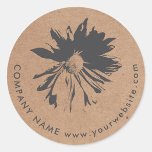Elegant Simple Grey Flower Kraft Paper Florist Classic Round Sticker