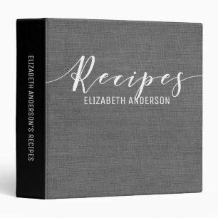 Elegant Simple Grey Linen Recipe Cookbook Binder