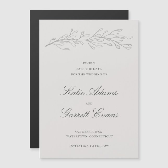 Elegant Simple Grey Non Photo Save the Date Magnetic Invitation (Front/Back)