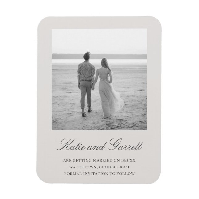 Elegant Simple Grey Photo Save the Date Magnet (Vertical)