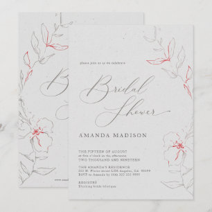 Elegant simple grey & red flowers Bridal Shower Invitation