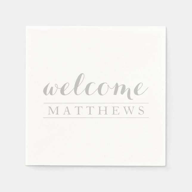 Elegant simple Grey Welcome Paper Napkin (Front)