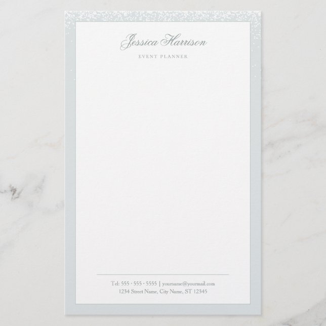 Elegant Simple Grey White Confetti Professional Stationery (Front)