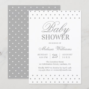 Elegant Simple Grey White Dots Script Baby Shower Invitation