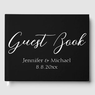 elegant simple handwriting black white wedding guest book