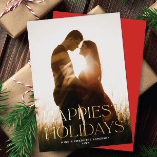 Elegant Simple Happiest Holidays One Photo Gold Foil Holiday Card