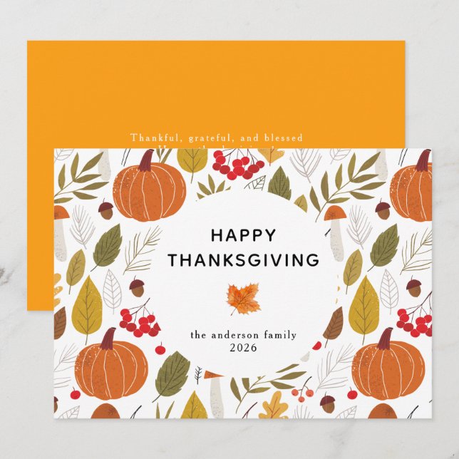 Elegant Simple Happy Thanksgiving Autumn Leaves Holiday Card (Front/Back)