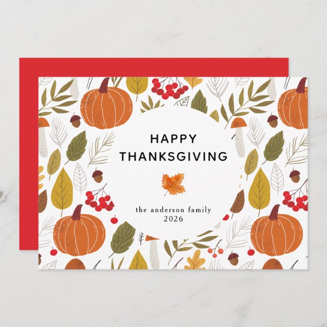 Elegant Simple Happy Thanksgiving Autumn Leaves Holiday Card (Front/Back)
