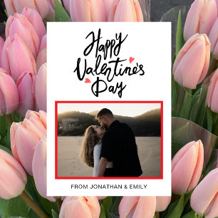Elegant Simple Hearts Happy Valentine's Day Photo Holiday Card