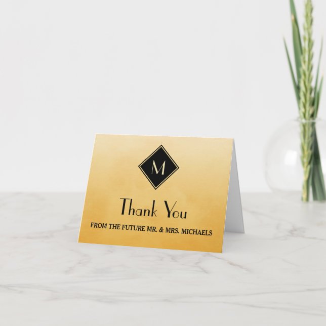 Elégant Simple Jaune Avec Merci Monogramme Or (Devant)