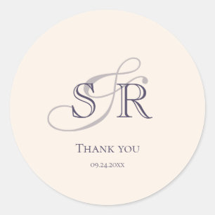 Elegant Simple Lavender Monogrammed Wedding Favour Classic Round Sticker