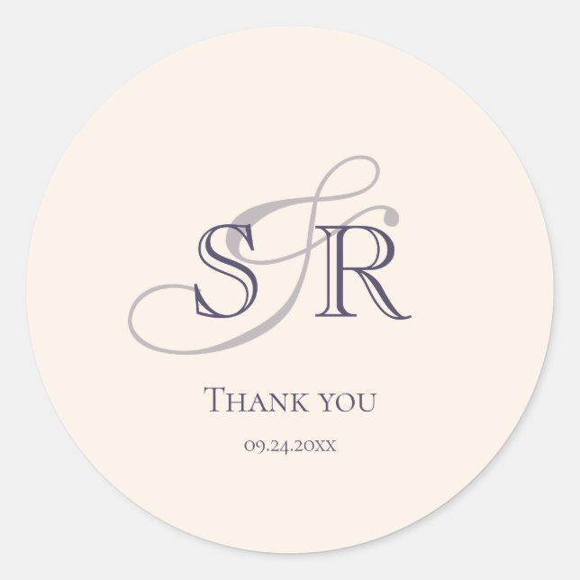 Elegant Simple Lavender Monogrammed Wedding Favour Classic Round Sticker (Front)