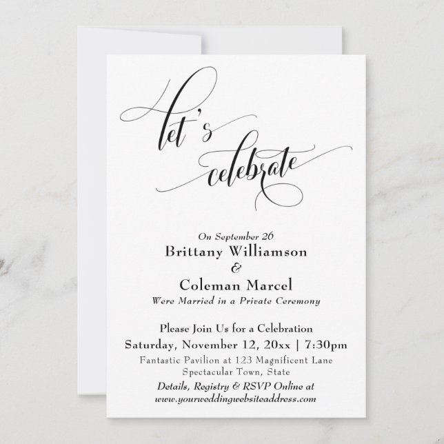 Elegant Simple Let's Celebrate Black and White Inv Invitation (Front)