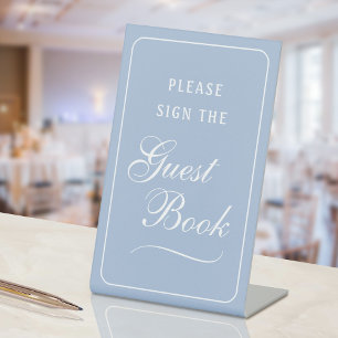 Elegant Simple Light Blue Guest Book Pedestal Sign