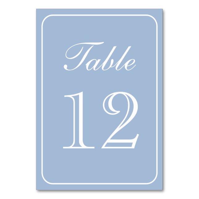 Elegant Simple Light Blue Table Number (Front)