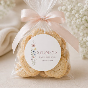 Elegant Simple Little Wildflower Baby Shower Favou Classic Round Sticker