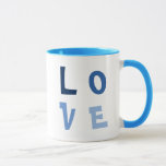 Elegant, Simple LOVE Square in Blue Typography Mug<br><div class="desc">The artwork showcases the word "LOVE" in a sleek blue font, elegantly framed within a minimalist, square design. This piece offers a touch of personalization, allowing you to replace "LOVE" with any other four-letter word or name of your choice. Alternatively, you can embrace its original charm and purchase it as...</div>