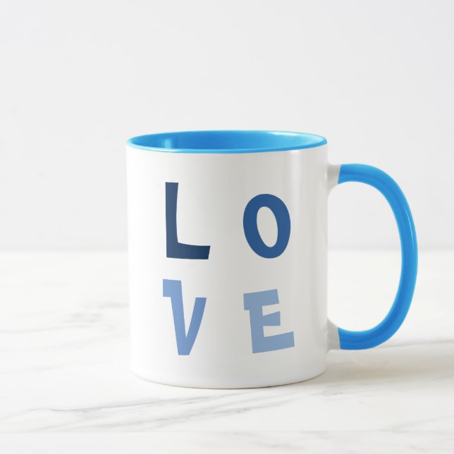 Elegant, Simple LOVE Square in Blue Typography Mug (Right)