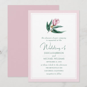 Elegant Simple Magnolia Flower Dusty Pink Wedding Invitation