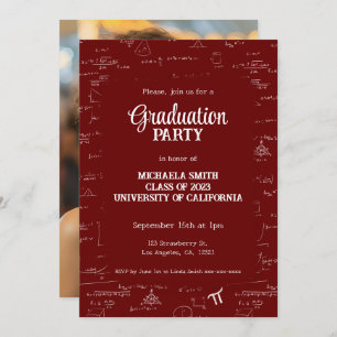 Elegant Simple Maroon Photo Math Graduation Invitation