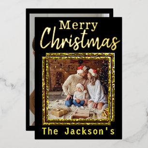 Elegant Simple Merry Christmas Family Photo Trendy Foil Holiday Card
