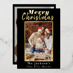 Elegant Simple Merry Christmas Family Photo Trendy Foil Holiday Card