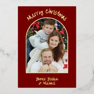 Elegant Simple Merry Christmas Photo Gold  Foil Holiday Card