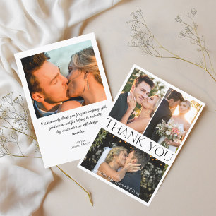 elegant simple minimal 4 photos wedding collage thank you card