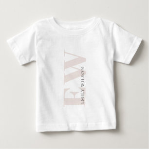 Elegant Simple Minimal Blush Pink Name Monogram Baby T-Shirt