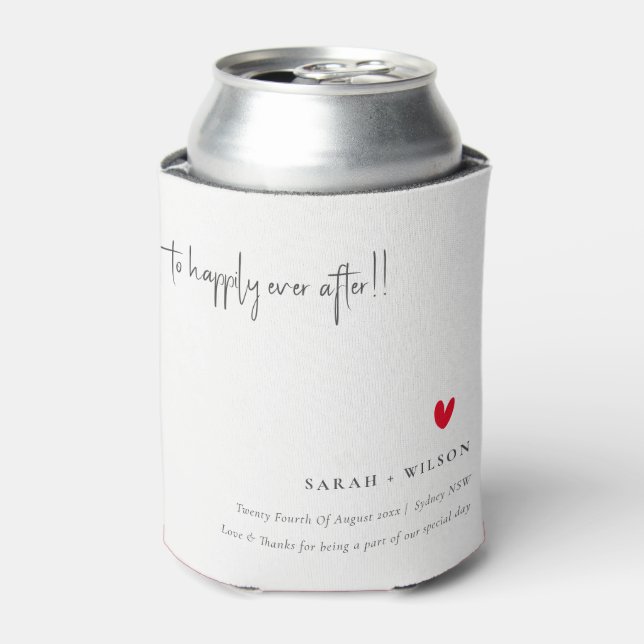 Elegant Simple Minimal Red Heart Script Wedding Can Cooler (Can Front)