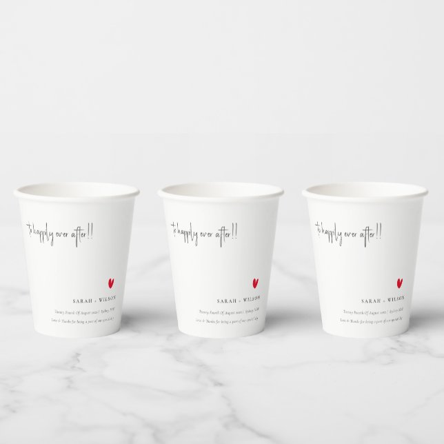 Elegant Simple Minimal Red Heart Script Wedding Paper Cups (Multi)