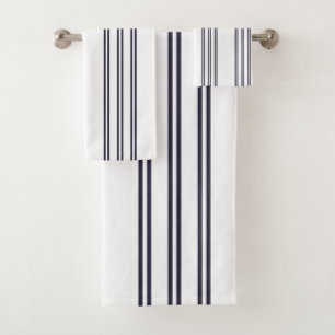 ELEGANT SIMPLE MINIMALIST AEGEAN STRIPE NAVY BATH TOWEL SET