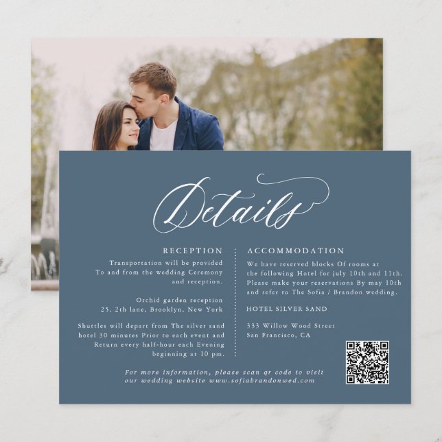 Elegant Simple Minimalist Modern Wedding Details Enclosure Card (Front/Back)