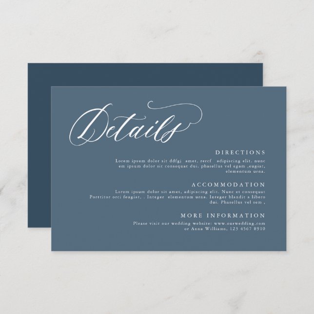 Elegant Simple Minimalist Modern Wedding Details Enclosure Card (Front/Back)