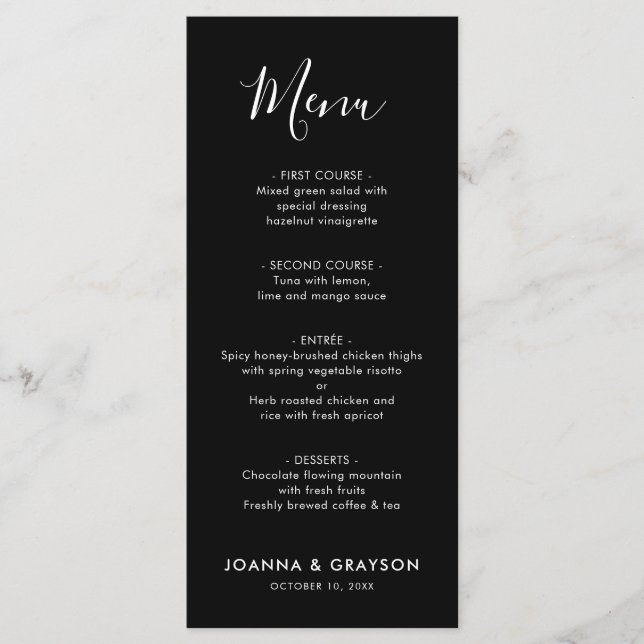 Elegant Simple Minimalist Modern Wedding  Menu (Front)